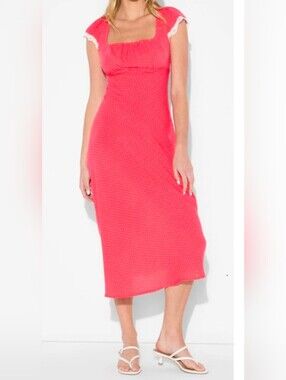 Wild Fable milkmaid Pink Polka Dot Empire maxi Dress lace coquette feminine xxs